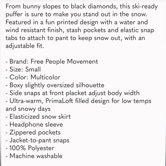 Free People Movement Bunny Slope Puffer Jacket Black Diamond Print Sz Small NWT - Picture 5 of 17